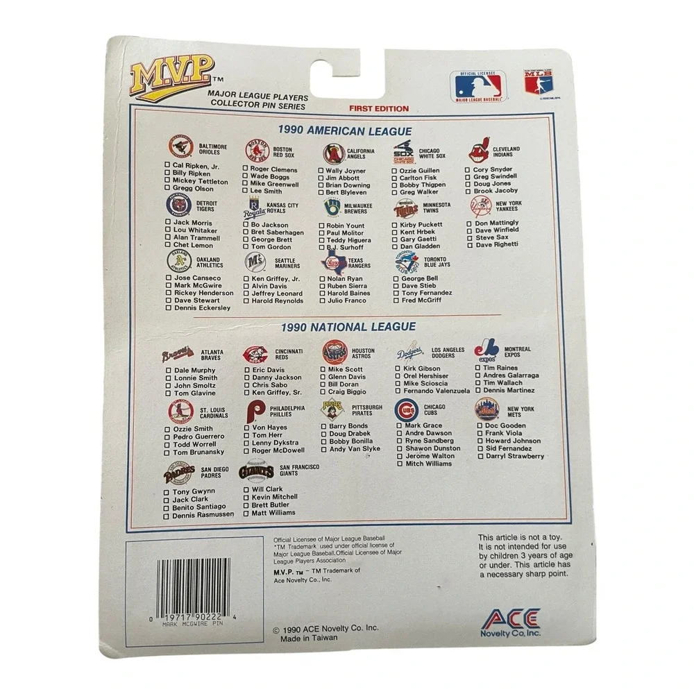 1990 ACE MVP Mark McGwire Oakland A's MLB Baseball Card & Collector Pin Set
